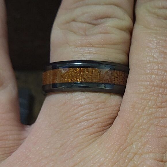 Men's Wedding Band Ring With Koa Wood Inlay - Koa Wood Inlay Wedding Ring - Picture 7 of 8